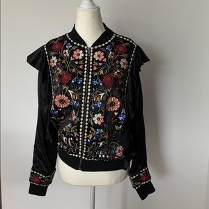 Zara black floral bomber jacket